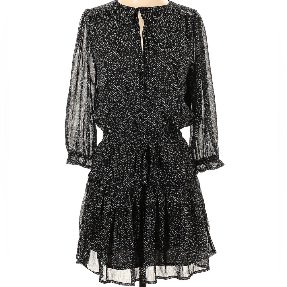 Pinch Ruffle and Sheer Sleeves Dress, Black